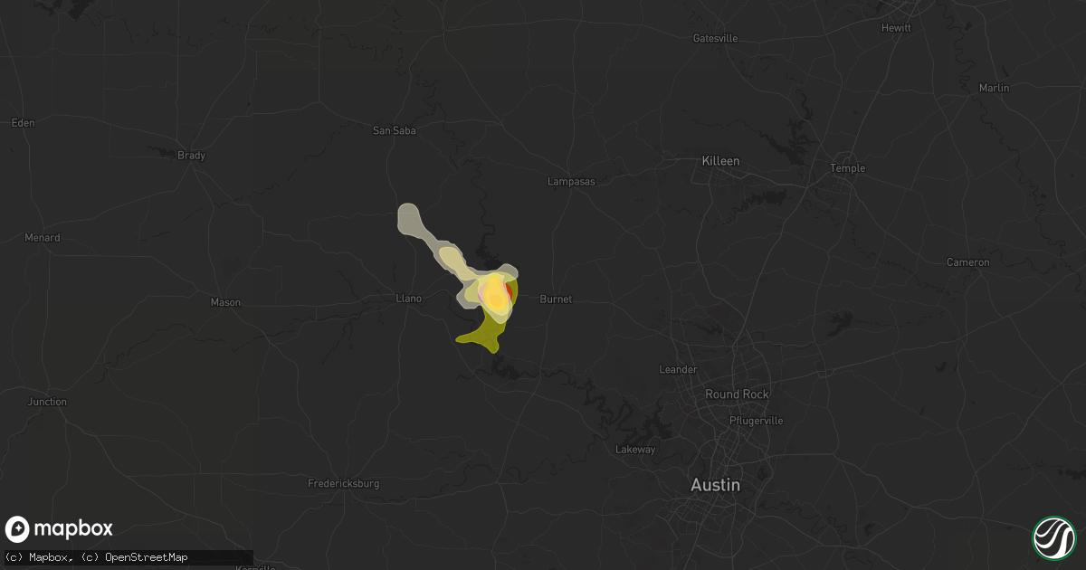 Hail map in Burnet, TX on May 31, 2024