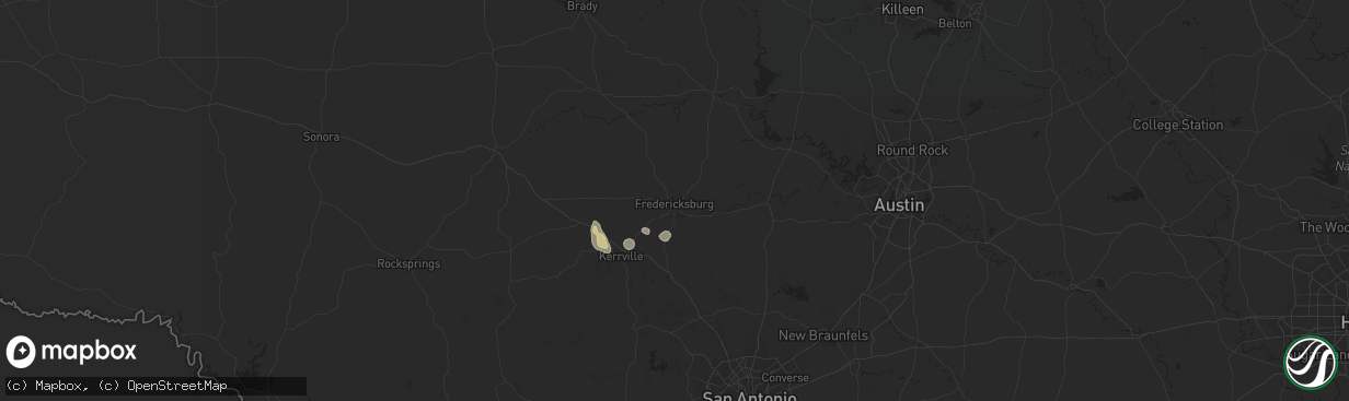 Hail map in Fredericksburg, TX on May 31, 2024