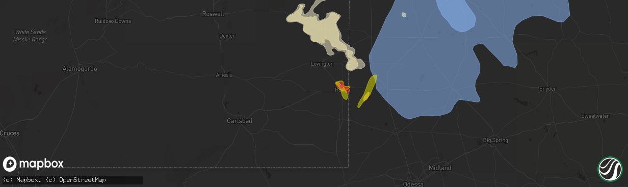 Hail map in Hobbs, NM on May 31, 2024