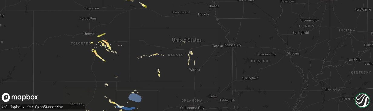 Hail map in Kansas on May 31, 2024