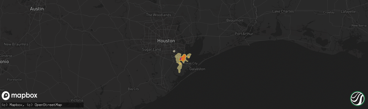 Hail map in Kemah, TX on May 31, 2024