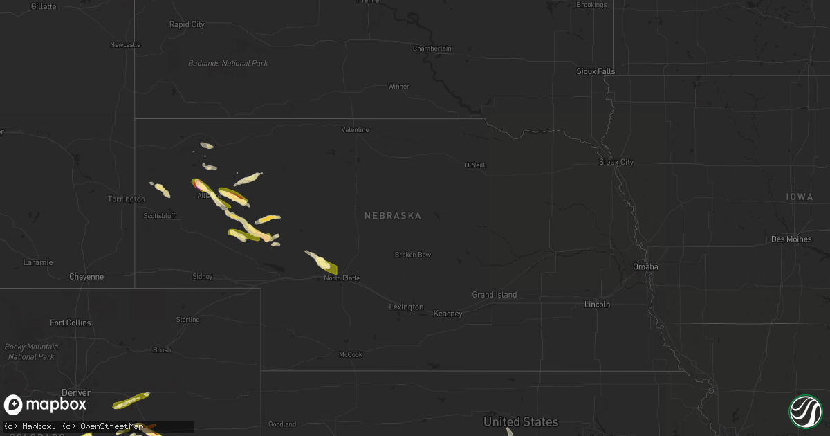 Hail map in Nebraska on May 31, 2024