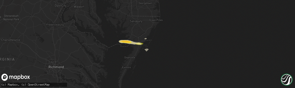 Hail map in Chincoteague Island, VA on May 31, 2025