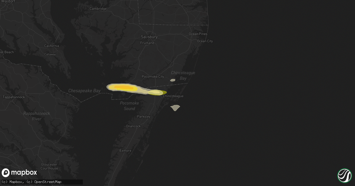Hail map in Chincoteague Island, VA on May 31, 2025