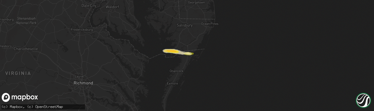 Hail map in Oak Hall, VA on May 31, 2025