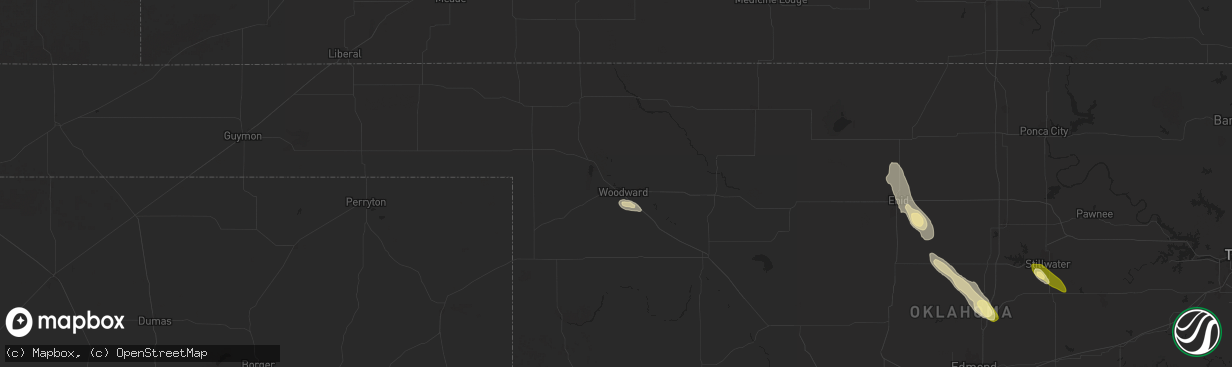 Hail map in Woodward, OK on May 31, 2025