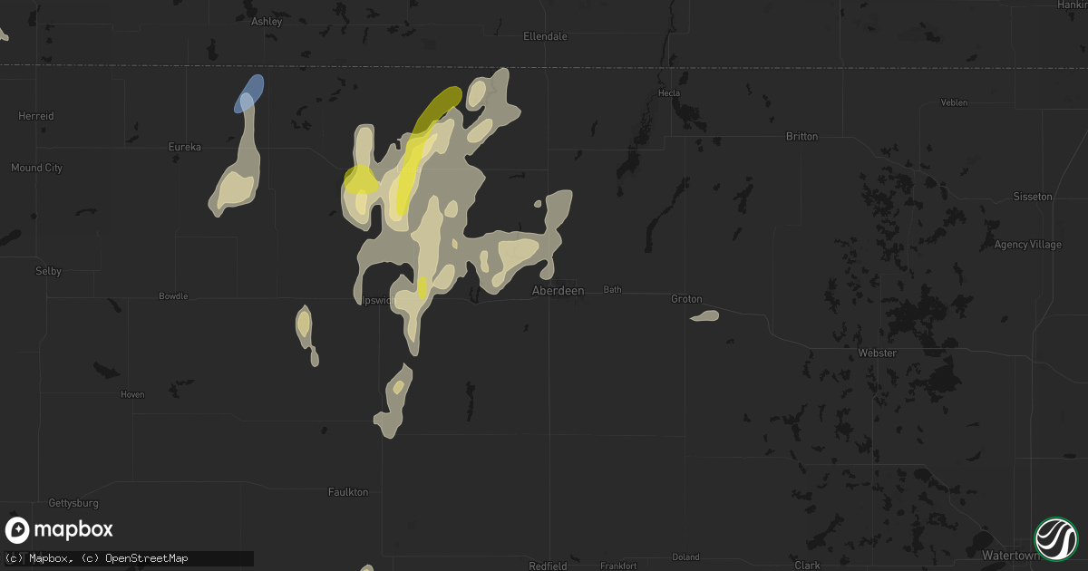 Hail map in Aberdeen, SD on May 31, 2026