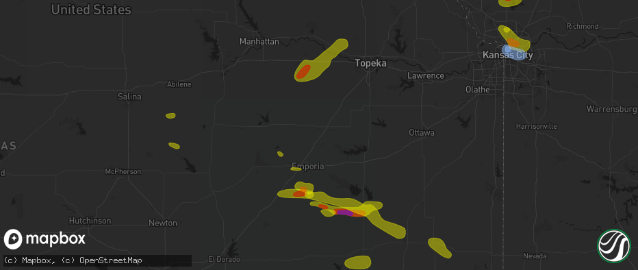 Hail map in Admire, KS on May 31, 2026