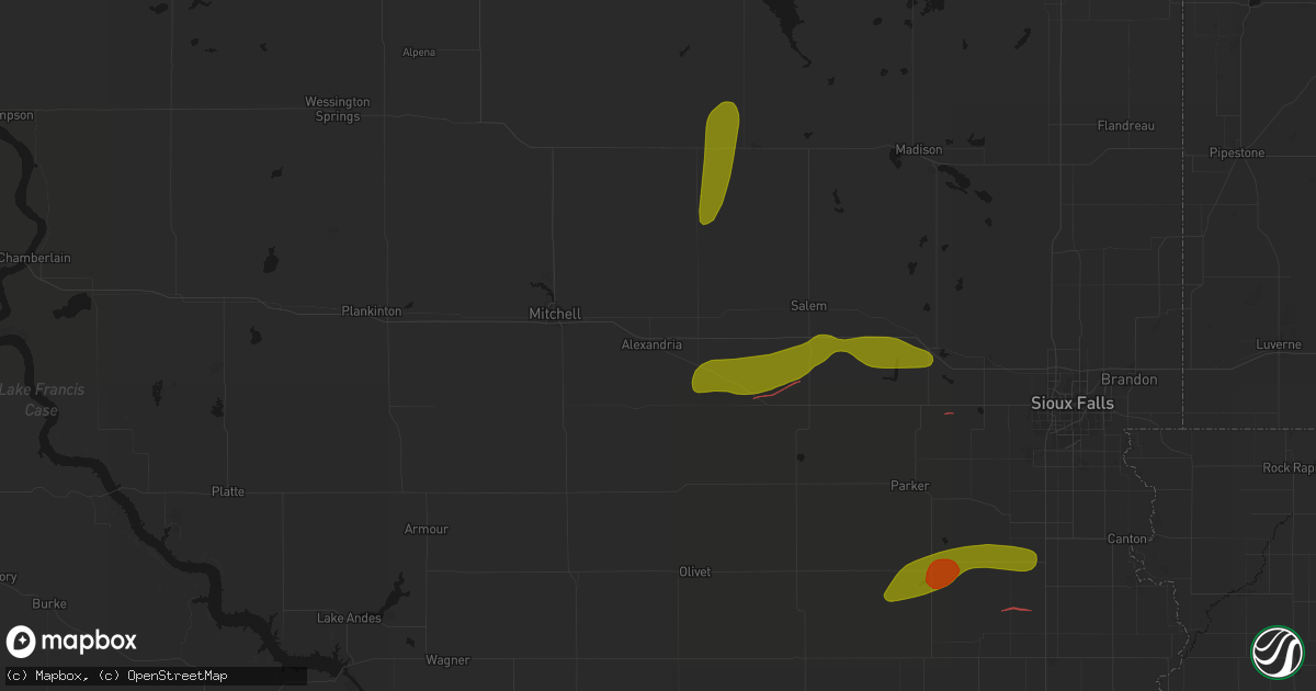 Hail map in Alexandria, SD on May 31, 2026