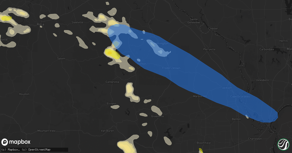 Hail map in Arcadia, MO on May 31, 2026