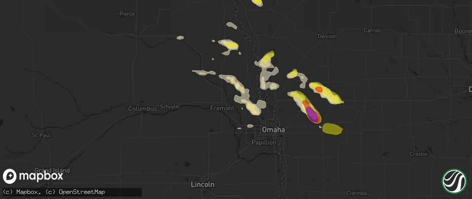 Hail map in Arlington, NE on May 31, 2026