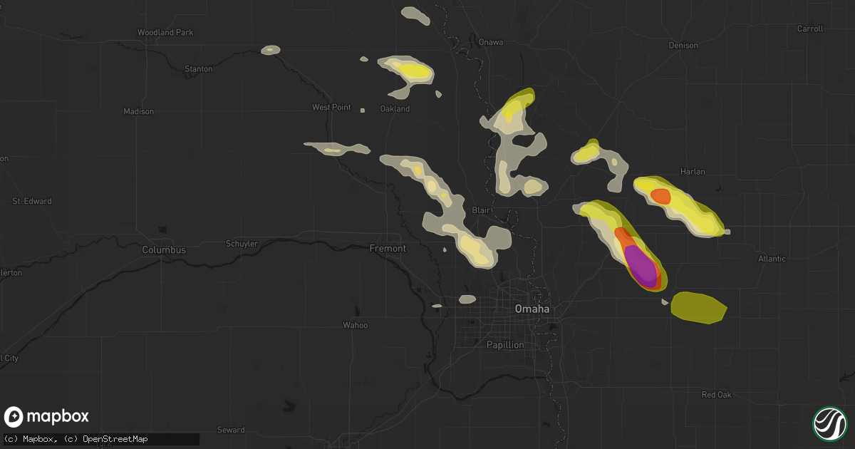 Hail map in Arlington, NE on May 31, 2026