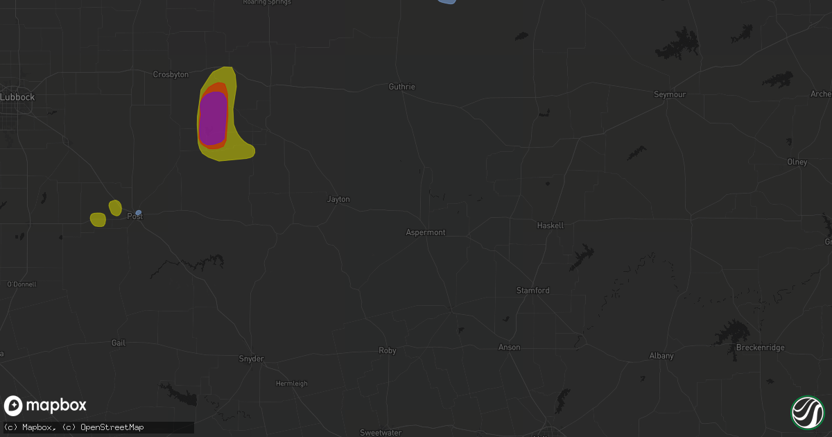 Hail map in Aspermont, TX on May 31, 2026