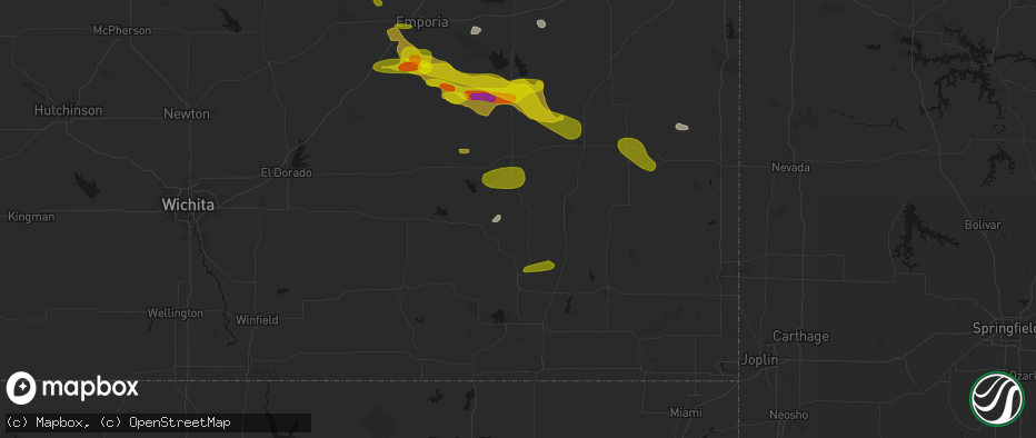 Hail map in Benedict, KS on May 31, 2026