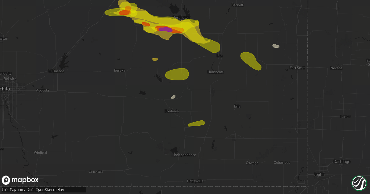 Hail map in Benedict, KS on May 31, 2026