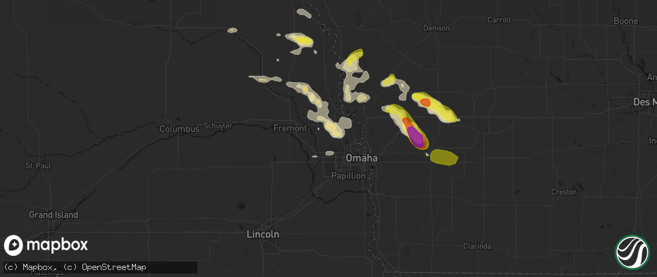 Hail map in Bennington, NE on May 31, 2026