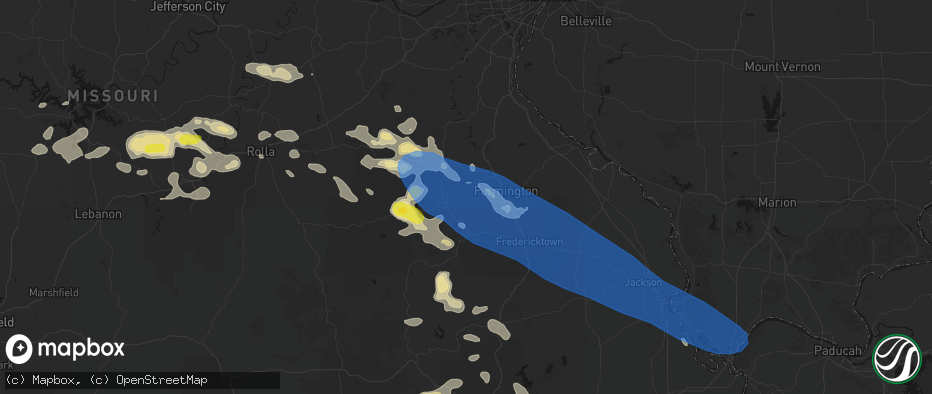 Hail map in Bismarck, MO on May 31, 2026