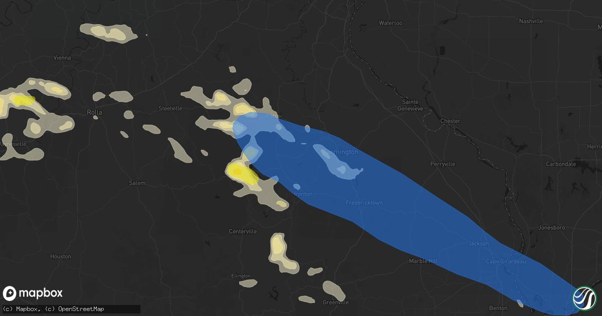 Hail map in Bismarck, MO on May 31, 2026