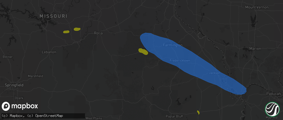 Hail map in Black, MO on May 31, 2026