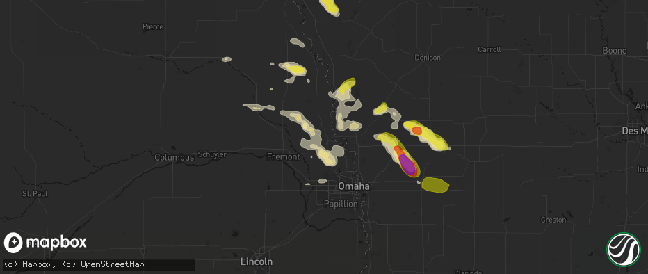 Hail map in Blair, NE on May 31, 2026