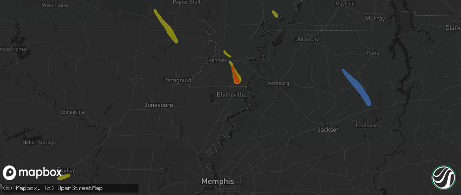 Hail map in Blytheville, AR on May 31, 2026