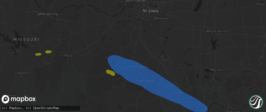 Hail map in Bonne Terre, MO on May 31, 2026