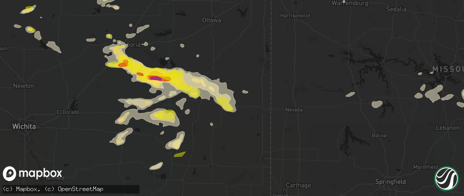 Hail map in Bronson, KS on May 31, 2026