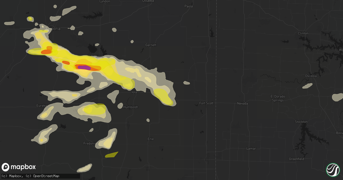 Hail map in Bronson, KS on May 31, 2026
