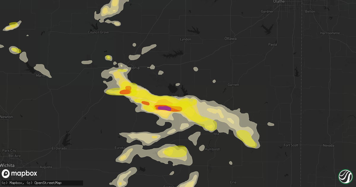 Hail map in Burlington, KS on May 31, 2026