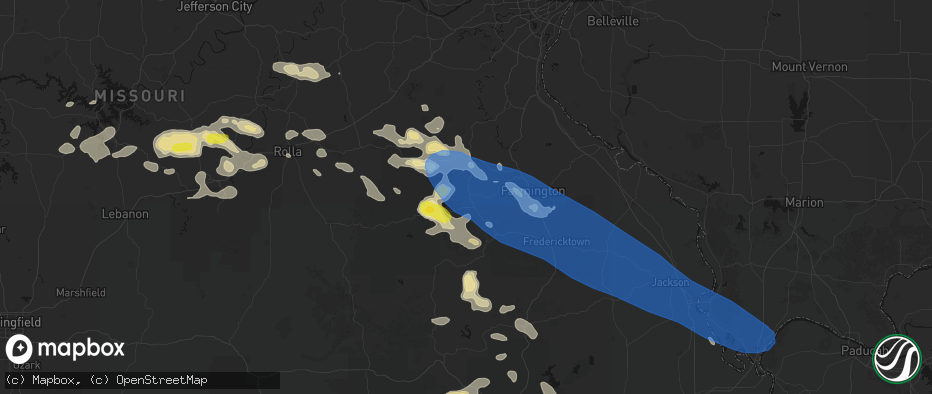 Hail map in Caledonia, MO on May 31, 2026