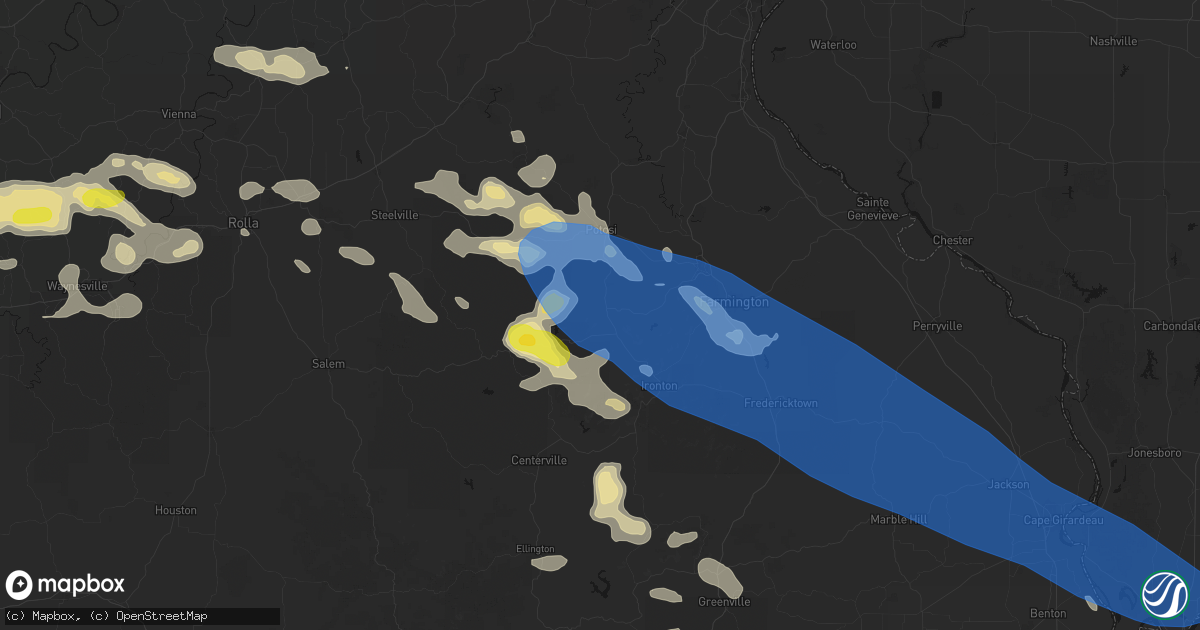 Hail map in Caledonia, MO on May 31, 2026