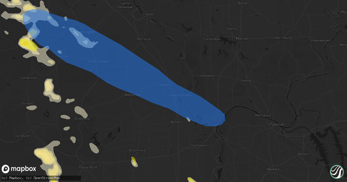 Hail map in Cape Girardeau, MO on May 31, 2026