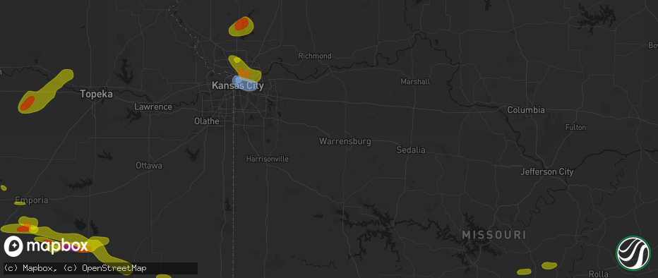 Hail map in Centerview, MO on May 31, 2026