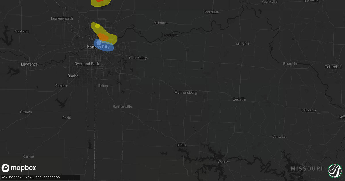 Hail map in Centerview, MO on May 31, 2026