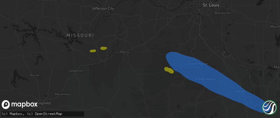 Hail map in Cook Sta, MO on May 31, 2026
