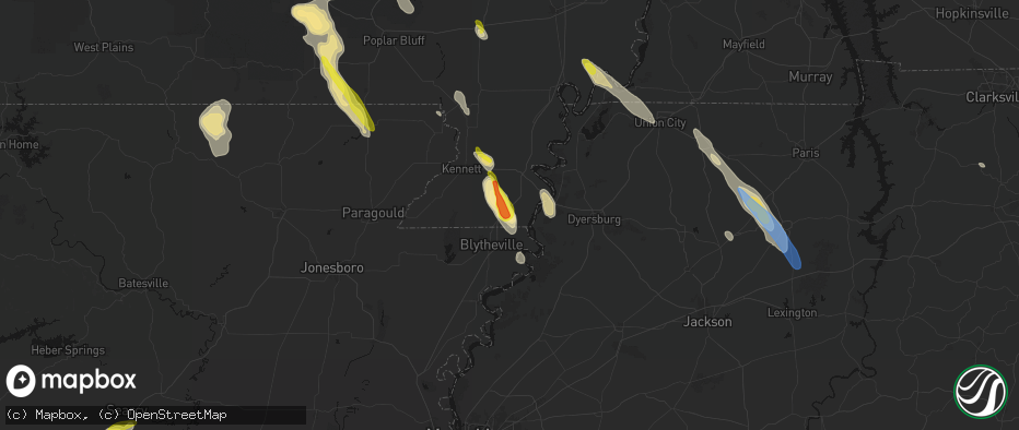 Hail map in Cooter, MO on May 31, 2026