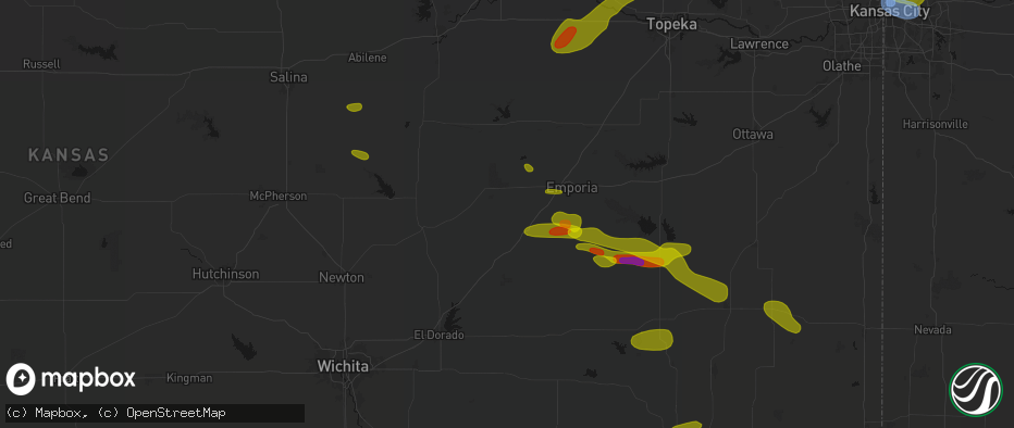 Hail map in Cottonwood Falls, KS on May 31, 2026