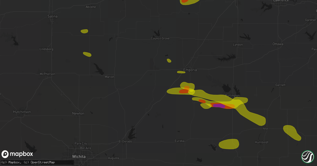 Hail map in Cottonwood Falls, KS on May 31, 2026