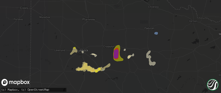 Hail map in Crosbyton, TX on May 31, 2026