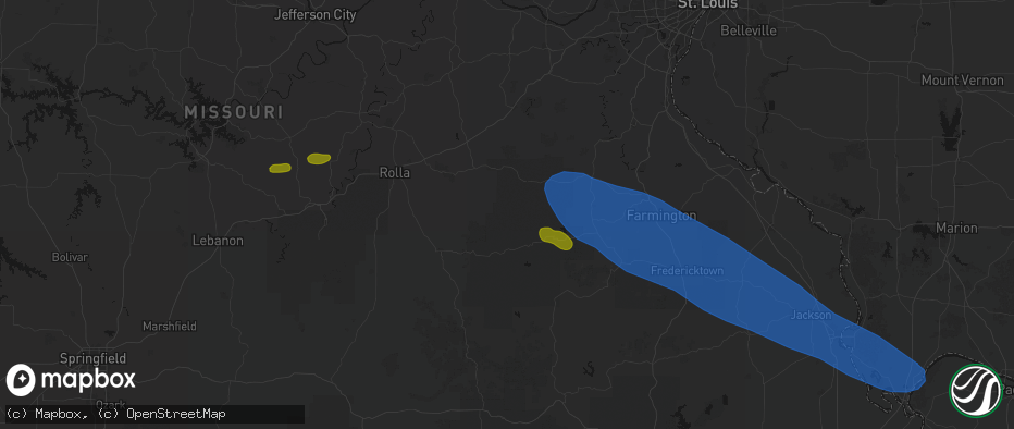 Hail map in Davisville, MO on May 31, 2026