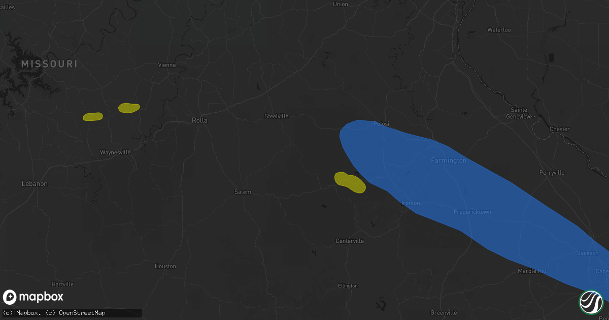 Hail map in Davisville, MO on May 31, 2026