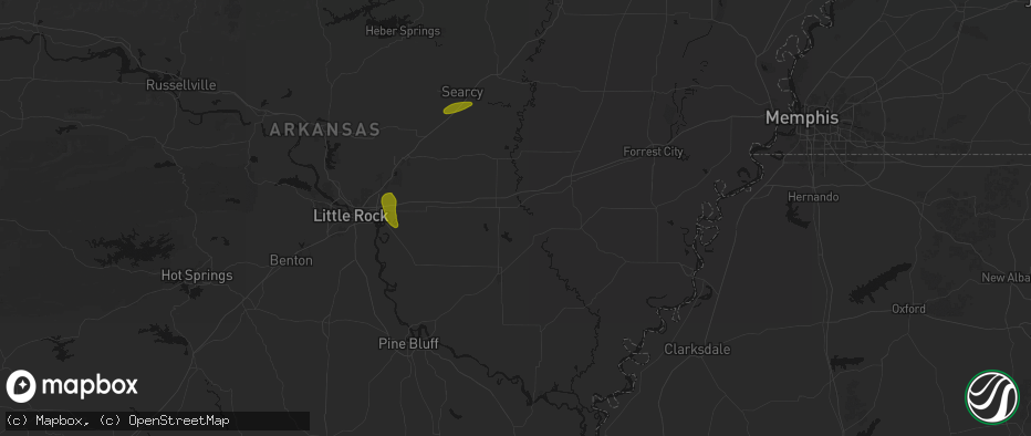 Hail map in De Valls Bluff, AR on May 31, 2026