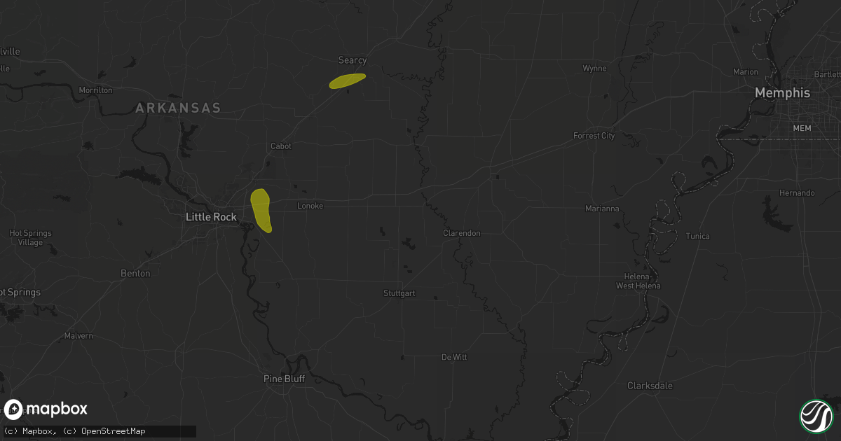 Hail map in De Valls Bluff, AR on May 31, 2026