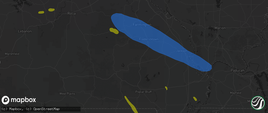 Hail map in Des Arc, MO on May 31, 2026