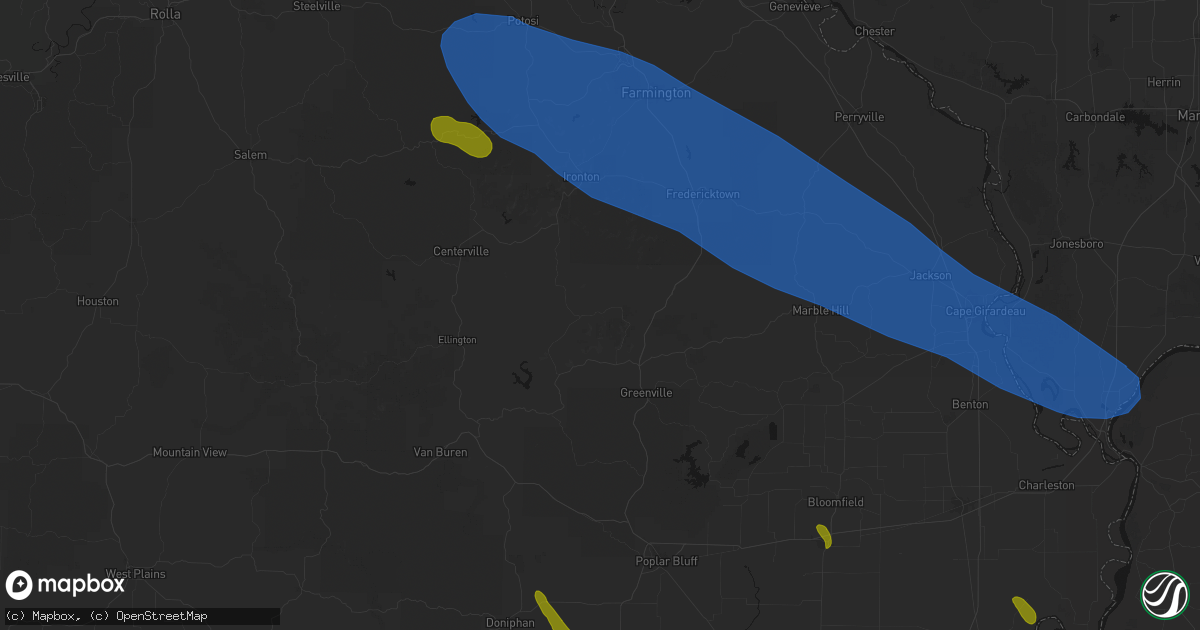 Hail map in Des Arc, MO on May 31, 2026