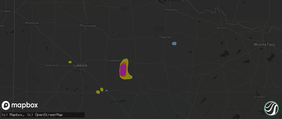 Hail map in Dickens, TX on May 31, 2026