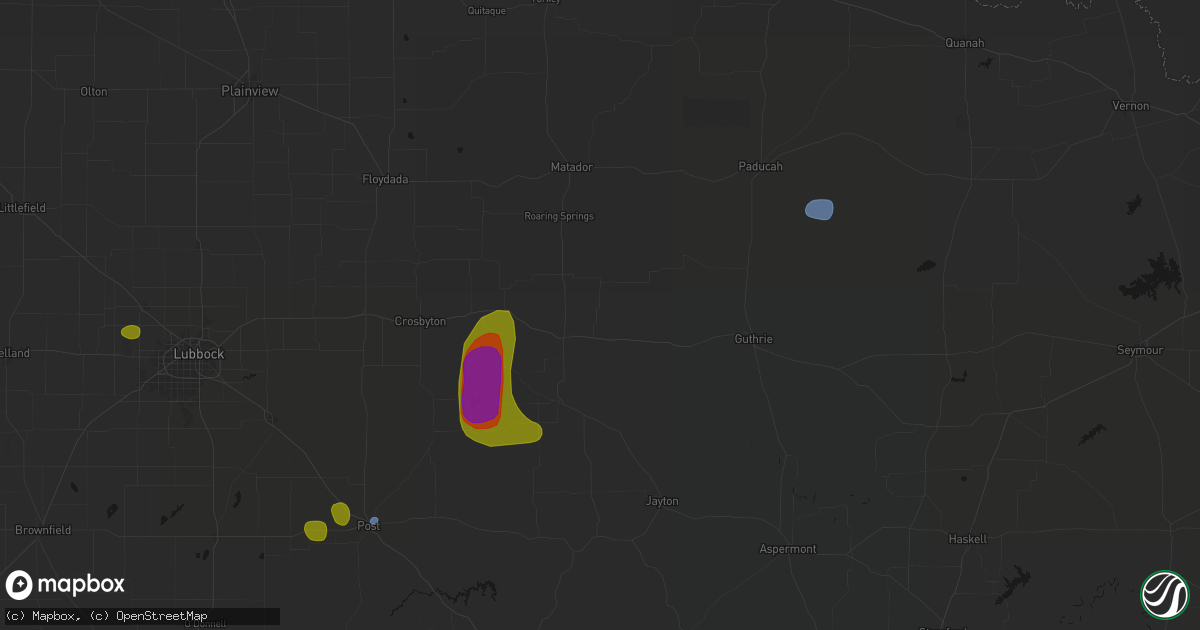 Hail map in Dickens, TX on May 31, 2026