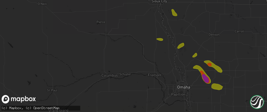 Hail map in Dodge, NE on May 31, 2026