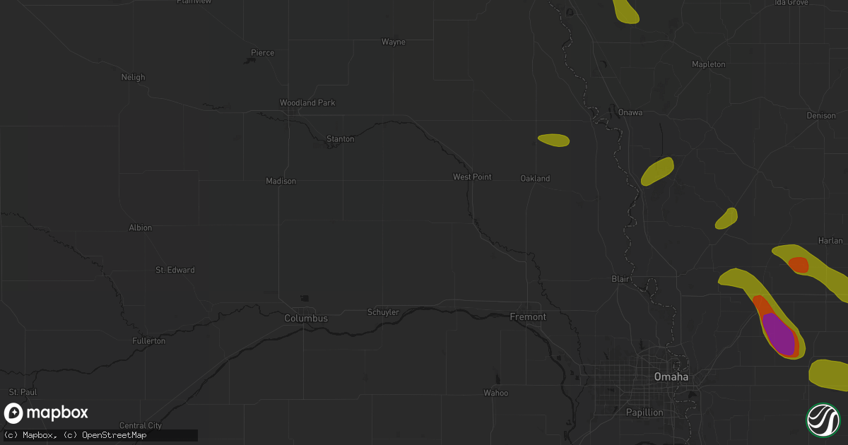 Hail map in Dodge, NE on May 31, 2026