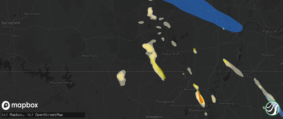 Hail map in Doniphan, MO on May 31, 2026